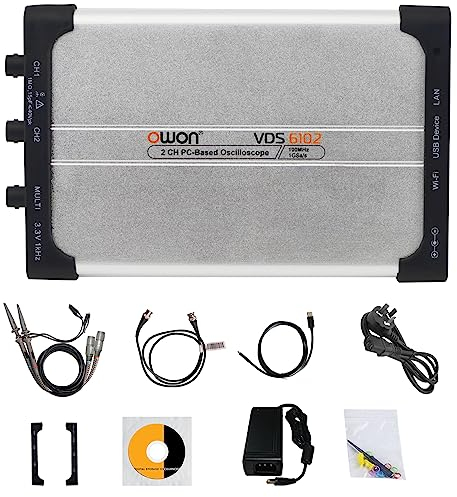 OWON VDS6102 Oscilloscopio Virtuale Per PC USB 2+1 (sorgente Di Segnale) 100 MHz 1 Gsa/s 8 Bit ADC Oscilloscopi Digitali Portatili Di Tipo C, Protocollo SCPI Standard LabVIEW Supportato.