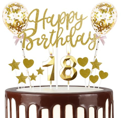 mciskin Gold 18th Birthday Decorations for Girl Boy,3D Number 18 Candle for Cake,Gold Cake Toppers for Girl Boy,Glitter Happy 18th Birthday Cake Toppers for Party Decorations Supplies