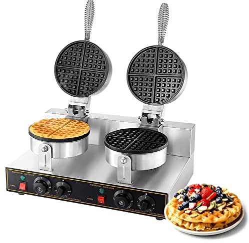 Electric Nonstick Waffle Machine 1400W Commercial Waffle Maker with Temperature and Time Control Stainless Steel Waffle Bake Machine for Bakery Home and Kitchen Restaurant Leisure Snack Bar