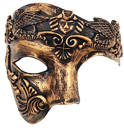 Oidea Masquerade Mask for Men: One Eyed Half Face Greek Roman Warrior Masks Vintage Phantom Of The Opera Mask Halloween Venetian Mardi Gras Costume Prom Party Masks Copper Color