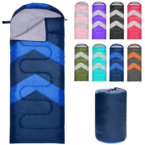 Zusentee Sacco a Pelo Estivo Invernale per Adulti e Bambini, Sacci a Pelo 4 Stagioni in Resistenti Impermeabile Ultraleggero e Compatto, Portatile Busta Rettangolare per Campeggio,Blu Navy