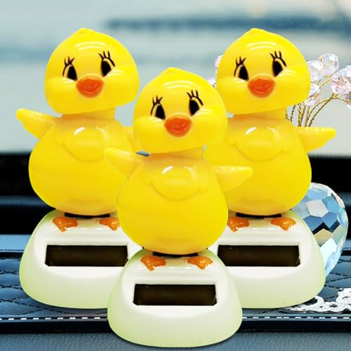 Recitem Auto Solar Wackelfigur Kleine Enten & Hase, Solar Wackelfiguren Tanzende Enten, Hase Solarfigur Statue Auto Armaturenbrett Deko Ornamente, Solarfigur Wackelfigur für Auto Haus Büro (3 Enten)
