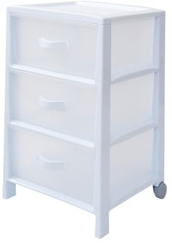 Organizer mit Schubladen für Schlafzimmer, Küche, Bad und Büro, weiß – Kommode mit 3 Schubladen, aus Polypropylen, 39,5 x 38 x 63 cm