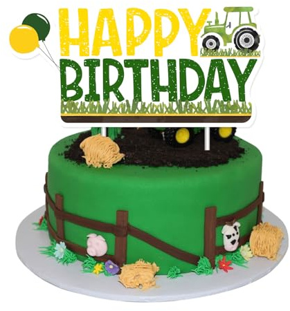 Farm Tractor Themed Happy Birthday Cake Topper Birthday Party Cake Decorations for Kids Birthday Party 1st 2nd 3rd Boy and Girl Farm Themed Party Car Themed Party Decorations Supplies