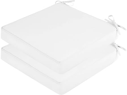 SK Studio 2er Set Stuhlkissen Outdoor wasserdicht Polsterauflage Stuhlauflage Kissen Sitzkissen Bezug abnehmbar mit Eckbändern Weiß, 45x45x5cm