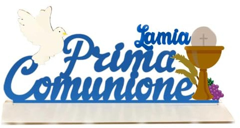 Centrotavola Comunione bimba 3D, Decorazioni Prima Comunione Bambini Blu Centrotavolo, Legno Decorazione tavolo comunione per Bomboniere Festa Prima Comunione (Blue)