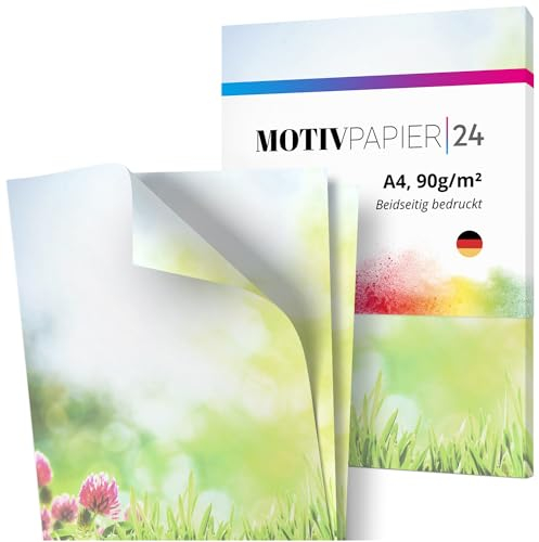 Einladungskarten Manufaktur Hamburg 60 Blatt Briefpapier Set beidseitig bedruckt Motivpapier Papier A4 Druckerpapier 90g/m² Frühling Sommer Wiese grün Urlaub romantisch Blumen