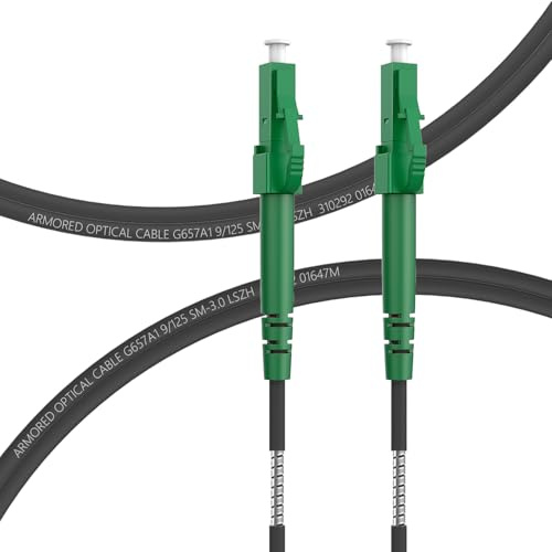 FLYPROFiber Câble patch à fibre optique blindé LC/APC vers LC/APC 15 m Simplex Singlemode 9/125 μm OS2, noir