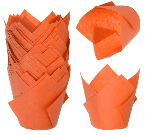 sourcing map 50 pirottini a tulipano, per cupcake, muffin, carta oleata, per matrimoni, feste di compleanno, festival, Natale, colore: arancione