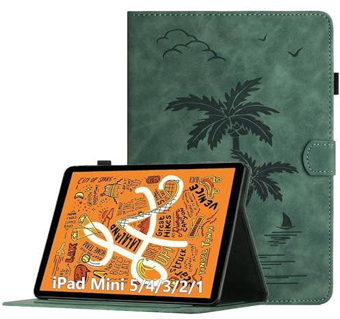 Oduio Hülle für iPad mini 7.9 Zoll, iPad mini 5/4/3/2/1, Premium PU Leder Multi-Winkel Folio Schutzhülle mit Kartenschlitz und Auto Schlaf/Wach Funktion, Grün