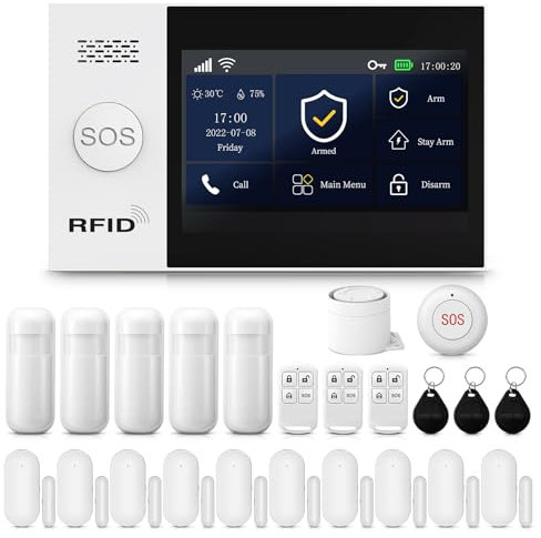 PGST Allarme Casa Senza Fili, GSM WIFI Allarme Casa Wireless, Sistema di allarme con rilevatore di movimento, allarme per finestre/sensori per porte, sistema di allarme per casa, appartamento