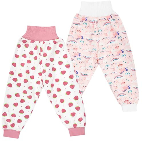 FLYISH DIRECT Calzones de Entrenamiento Niño Reutilizables, Pantalones de Entrenamiento Niño, Braguitas de Entrenamiento Algodón, 2 Piezas, Fresa, 5-7 Años, L