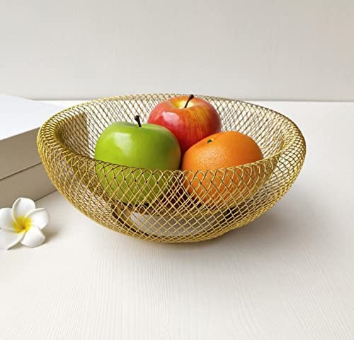 Frutero Estantes Frutero Fruteros Negros Cesta de Frutas de Metal 24 cm Grande Frutero Moderno Centro de Mesa, Dorado
