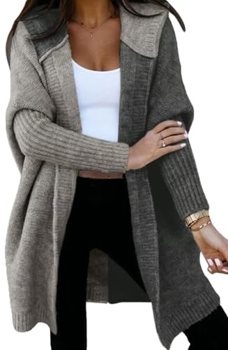 Astylish Women Fall Outfits Long Sleeve Open Front Knit Cardigan Hoodie Outwear Color Block Sweater Sleet Small