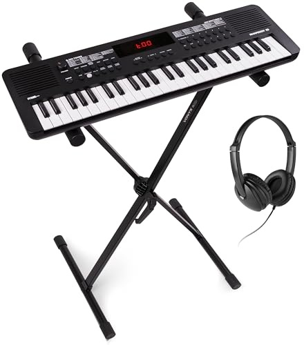 Max Rhapsody49 Clavier Électronique 49 Touches avec Casque Audio et Stand, Synthétiseur Enfant, Différents Modes d'Apprentissage, Deux Haut-parleurs intégrés, Idéal pour Démarrer votre Apprentissage