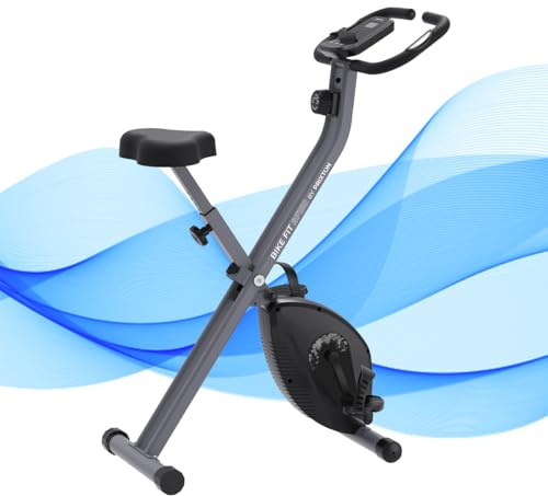 PRIXTON Vélo d'appartement Pliable Bike Fit BF150, Vélo d'excercice Fitness, Résistance magnétique 1,5 kg, Moniteur de fréquence cardiaque, 8 Niveaux, Roues de transport, Guidon et Siège réglables