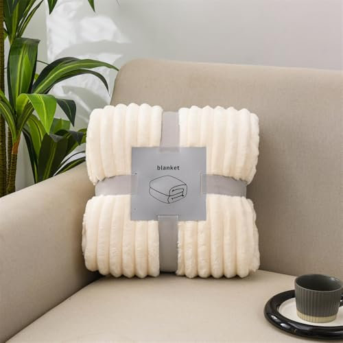 DOTBUY-SHOP Dicke Volltonfarbe Flanell Decken, Flauschig Kuscheldecke,Weich und Bequem Fleecedecke- Sofadecke, Winterliche Wärme Decke, Kuscheldecke für Sofas Betten Reisen (Beige,150x200cm)