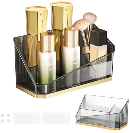 JINTANG Organizador de Maquillaje, Para Brochas Maquillaje con 4 Compartimentos, Almacenamiento de Cosméticos de Belleza Acrílico para Tocador, Dormitorio, Baño