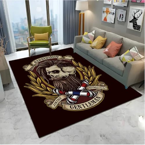 YANGECHEN Barber Shop Crâne Vintage Signe Tapis Tapis pour La Maison Salon Chambre Canapé Paillasson Décor Tapis De Sol Antidérapant 50X80Cm