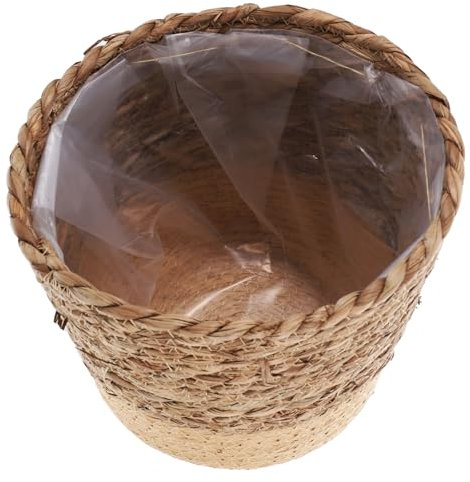 YARNOW Cesta Maceta Tejida De Junco Marino para Plantas Jardín, Estilo Rústico Grande Color Café, Cesta De Almacenamiento Multifuncional Decorativa y Resistente