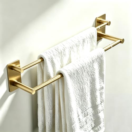 Towel Rail No Drilling Double Towel Rack Self-Adhesive Wall Mounting Adjustable 40-75 cm 304 Stainless Steel Towel holder for Bathroom and Kitchen - Gold