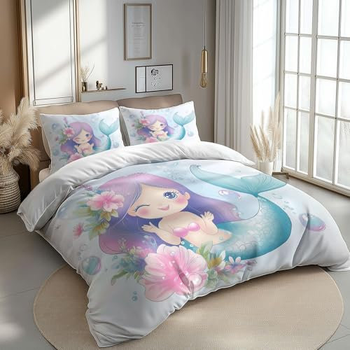 CozyRest 2 Teile Kinder Bettwäsche Set, Wendebettwäsche Mikrofaser, Cartoon Kawaii Fisch Bettbezug, 100 x 135 cm Reversible, 40 x 60 cm Kissenbezug, Pflegeleicht