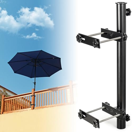 KINGSHANHAI 304 Stainless Steel Umbrella Holder for Deck Railing, Heavy-Duty Patio Umbrella Mount, Easy Installation Adjustable Outdoor Umbrellas Base(Post, Black)