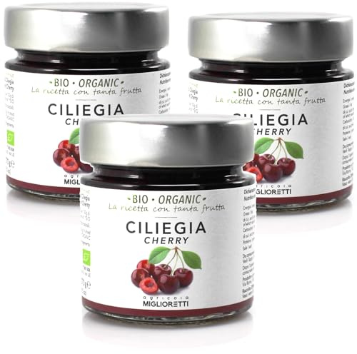 Agricola Miglioretti Confettura di Ciliegie Biologica 3x270g – Confettura Artigianale di Ciliegie Fresche Senza Pectina e Conservanti, Naturale e Ideale per Colazione, Crostate e Dessert
