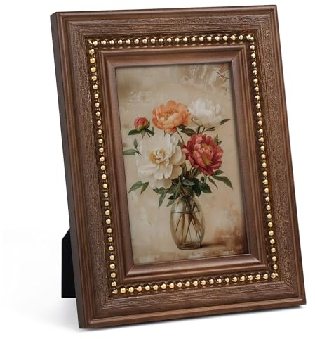 Afuly Bilderrahmen Holz 10x15 Picture Frame Vintage Classic Gold Perlen Fotorahmen Braun Schreibtisch Wand Deko Photo Frame Jahrestag Abschluss Geburstage Geschenke Für Frauen Freunde Couple Famili