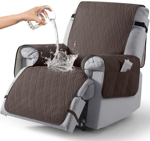 KinCam Wasserdichter sesselschoner für Fernsehsessel, relaxsessel mit Tasche elastischen Bändern, Anti-Rutsch sesselbezug weich waschbar sesselüberwurf 1 Sitzer für Kinder, Haustiere Schokolade