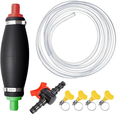 Handpumpe, Umfüllpumpe mit 4 Metallklammer, Benzinpumpe mit 2.5M Langem Schlauch, Schlauchpumpe für Benzin, Diesel, Wasser, Öl, 3,7 mm Dicker NBR-Gummipumpenkörper