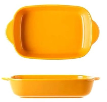 Dxcaicc Lasagne Piatto Ceramica 2 PZ Teglie Teglia da Forno A Doppia Orecchia con Angolo Arrotondato da Forno A Natale E Capodanno per Forno A Microonde,Giallo