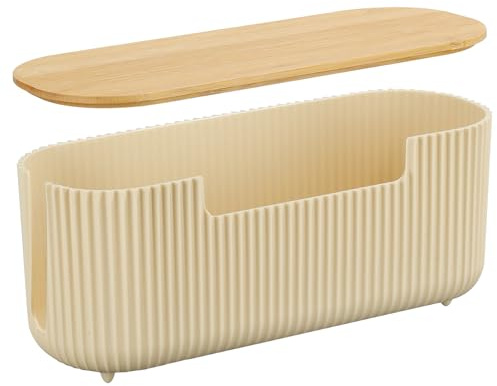 CRROEL Cable tidy box,Cables management box with Bamboo Lid Cables Organised Box, for Hiding Power Strips and Electrical Cords from TVs, Computers, and Desks(Beige)