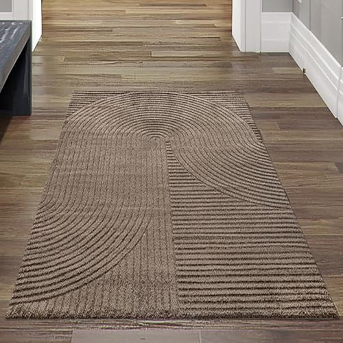 Teppich-Traum Teppich Hoch-Tief-Effekt Bogenmuster Braun 80x150 cm | Kuschelig, wohnlich, robust, pflegeleicht, angenehme Haptik, Wohnzimmer, Schlafzimmer, Arbeitszimmer