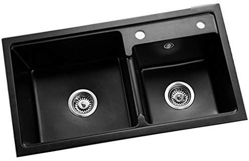 SdaryWare Lavello da Cucina, Accessori, lavello in Pietra di Quarzo, Cucina con Doppio lavello Nero, lavello Domestico, Posate, cestello di Scarico per Piscina,Black-75 * 41 * 22cm