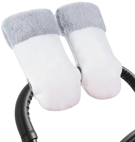 Manicotto per carrozzina, impermeabile, antivento, per passeggino, in pile, extra lungo, scaldamani con cerniera, per carrozzina, passeggino, bici e rimorchio, colore: bianco