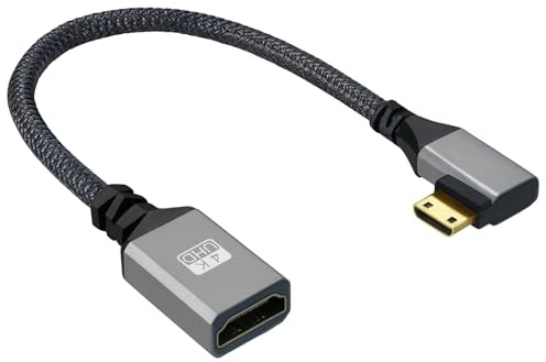 Lunpoem Câble Adaptateur Mini HDMI vers HDMI 0,2M, 90° Angle Droit, Nylon Tressé Ultra Résistant, Support 4K 60Hz HDR/3D, Compatible Ordinateur Portable, Caméscope, Reflex DSLR, Projecteur
