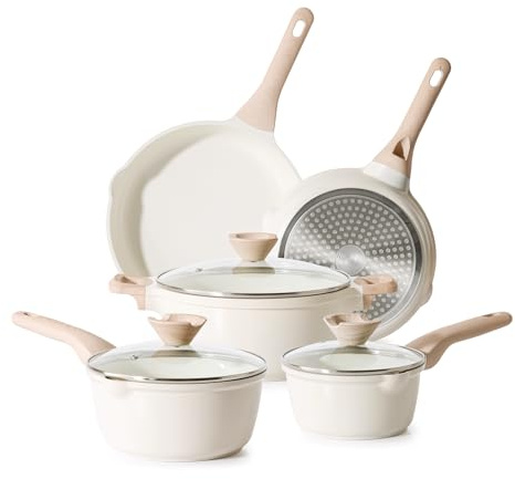 Kordisen non-stick kastrull- och stekpanneset, 5-delat set med grytor och stekpannor, hälsosamma och giftfria kastrullset, induktionsfri, fri från PFOA och PFAS