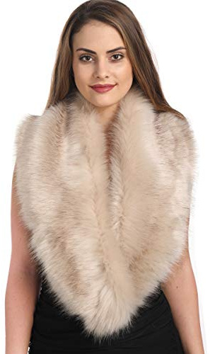Haojing Women's Faux Fur Scarf Winter Soft Wrap Elegant Shawl Collar (C03-Light Khaki)