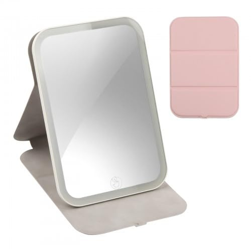 Litinliv Miroir Voyage en Cuir PU, Recharge USB cosmétique éclairé Portable, Miroir Maquillage Lumineux éclairage 3 Couleurs, Multi Angle Pliant Ultra Fin et Pliable Bureau Maison Voyage Camping