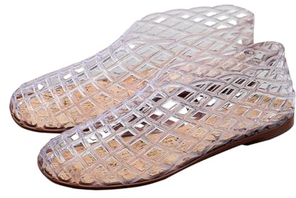 Générique Sandales Ballerines Femme gelée Transparentes, Chaussures ajourées Bout Ouvert, Sandales Plates légères, Chaussures Confortables Plage Piscine Vacances été
