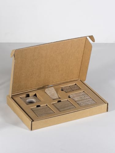 FACCIAMOCASA Set Tavola in Marmo naturale per 6 Persone – Accessori Tavola: Apribottiglie, Portacandela, Poggia Posate, Sottobicchieri, Segnaposto – Confezione Regalo (Travertino Noce)