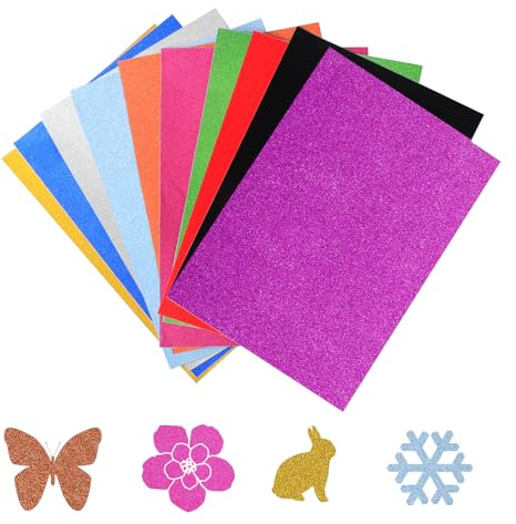 Luckwaii Glitzerpapier Selbstklebend 50 Blatt A4 Klebefolie Bunt, 10 Farben