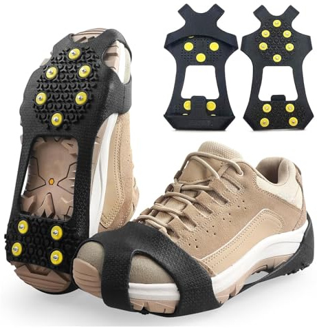 Spikes für Schuhe Winter, 2026 Neu Schuhspikes zum Überziehen für Schuhe und Stiefel, Anti Rutsch Schuhspikes mit 10 Stahlzähnen, Schneeketten für Wandern, Spazierengehen, Klettern