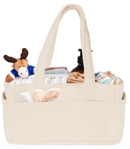 SUPRBIRD Wickeltisch Organizer, Wickelkorb Cord für Wickeltisch, Wickeltasche Organizer mit Herausnehmbaren Fächern, Baby Diaper Caddy, Aufbewahrungskorb für Kinderzimmer, Baby Geschenk (Beige)