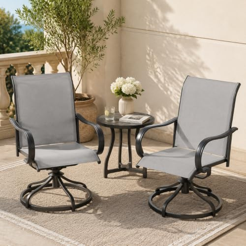 LIFERUN Gartenstühle 360° drehbar, 2er Set Drehstühle, mit Hochlehner, Grau | Terrassenstühle Metall, Balkonstühle, Wetterfeste Rostbeständig, bis 150 kg belastbar, Für Terrasse Balkon Bistrot, 2 PCS