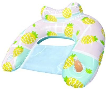 Erconsso Silla Flotador para Piscina con Portavasos - con Reposacabezas Ergonómico y Portavasos - Flotador Hinchable Tipo Lounge - para Hombres y Mujeres, Bronceado, Parque Acuático, Vacaciones