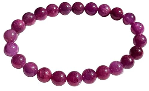 WORLD WIDE GEMS 8 mm naturlig rubin | rund sten med slät midja | lila sten | Energielastiskt armband | helande armband | Handgjorda smycken | WW_WOSB_00344, 8 Inch, Ädelsten, Ruby