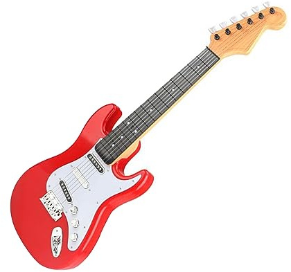 Akozon Chitarra Elettrica per Bambini con Riproduzione Musicale e modalità Accordi, Strumento per Chitarra per Ragazzi e Ragazze, Plastica Leggera, Portatile e , Nera (rosso)