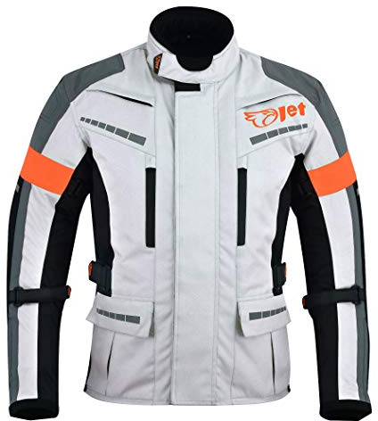Jet Motorradjacke Herren Mit Protektoren Textil Wasserdicht Winddicht Silber Grau (S (EU 46-48))